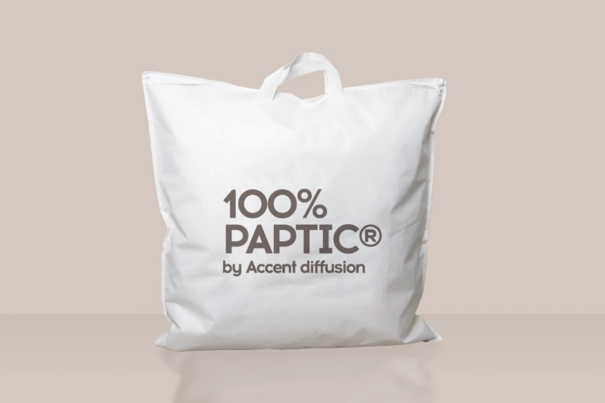 Packaging oreiller en Paptic blanc une alternative durable au plastique 
