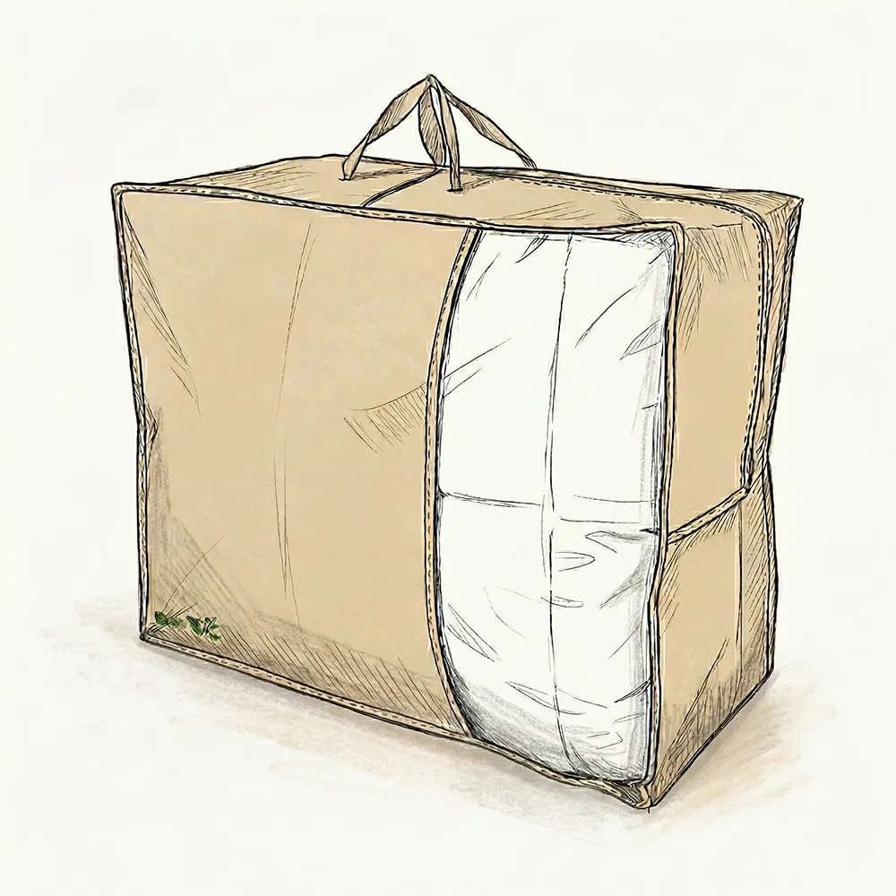 dessin technique d'un emballage sur mesure en kraft pour emballer une couette